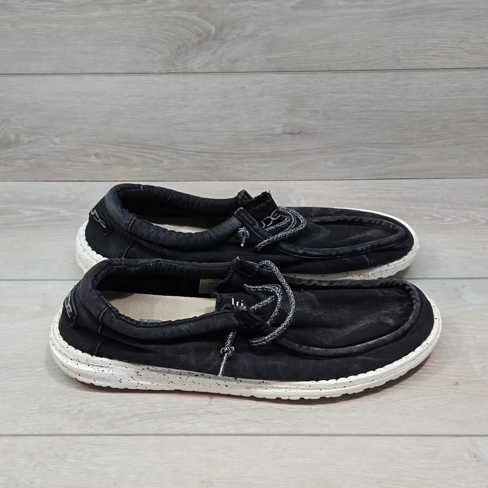 Hey Dude Mens Wally Washed Black Loafer Slip on shoes sz 13